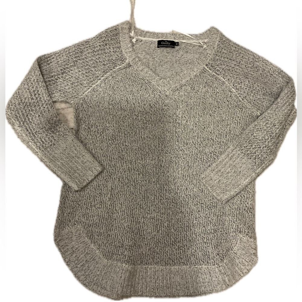 GUILTY The Softest Gray  V-neck with banded curved hem.